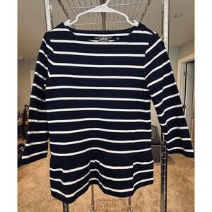 Lands' End Women's Navy & White Striped Peplum Hem 3/4 Sleeve Top XS 2-4